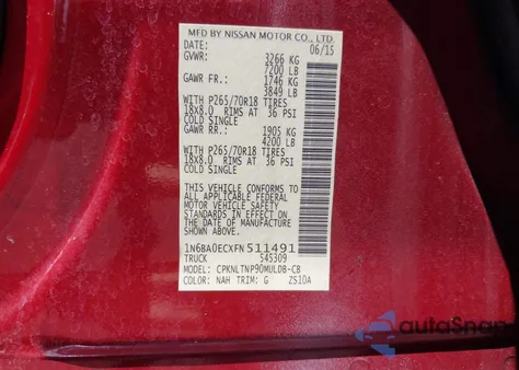 2015 Nissan Titan S/Sv/Sl/Pro-4X from USA, damaged, VIN 1N6BA0ECXFN511491